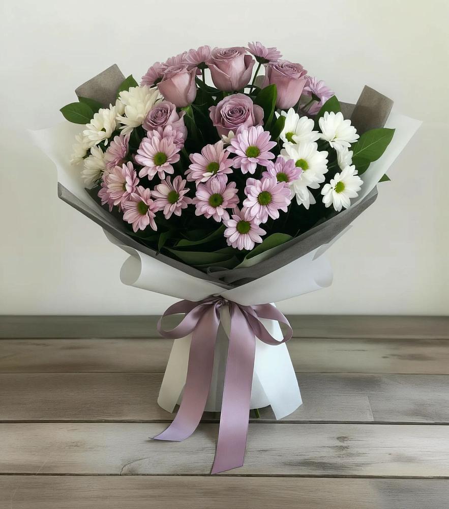 Букет цветов из: Хризантемы и Розы в Нерастанное