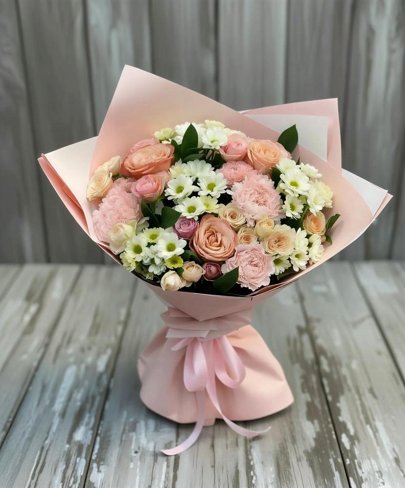 Букет цветов из: Гвоздики, Розы и Хризантемы в Нерастанное