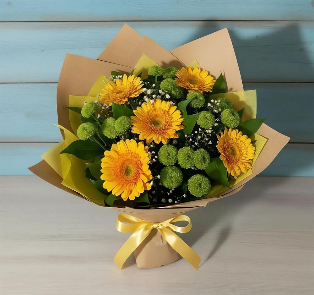 Букет цветов из: Герберы и Хризантемы в Нерастанное
