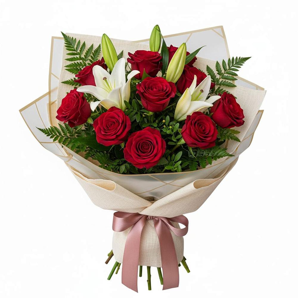 Букет цветов из: Лилии и Розы в Нерастанное