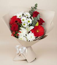 Букет цветов из:  Розы, Хризантемы, Герберы и Лилии в Нерастанное