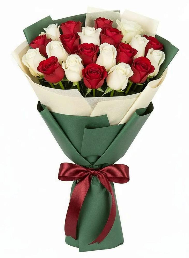 Букет Микс из красных и белых роз в Нерастанное