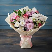 Букет цветов из:  Хризантемы, Альстромерии и Розы в Нерастанное