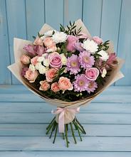 Букет цветов из:  Хризантемы, Розы и Альстромерии в Нерастанное