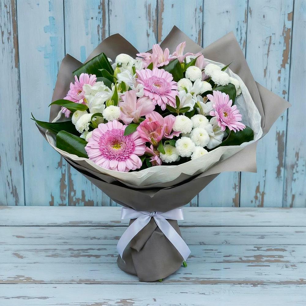 Букет цветов из: Герберы, Альстромерии и Хризантемы в Нерастанное