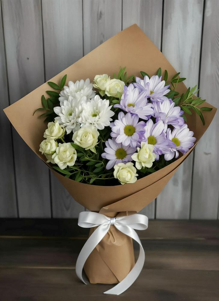 Букет цветов из: Хризантемы и Розы в Нерастанное